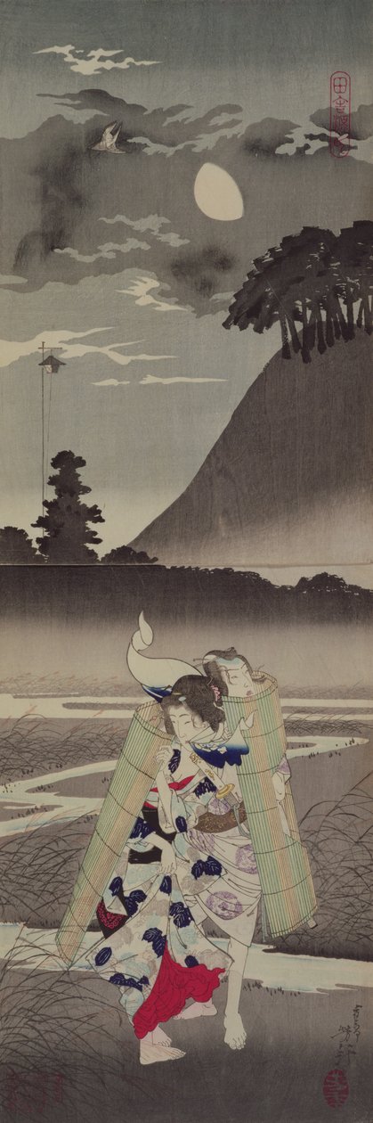 Rural Genji, 1885 (barevný dřevotisk) od Tsukioka Yoshitoshi