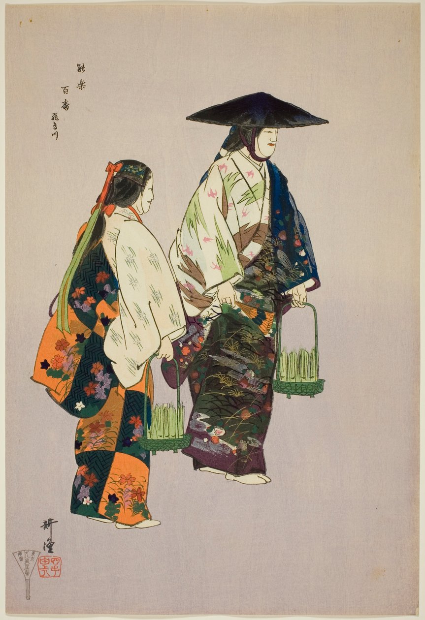 Asukagawa, ze série "Sto no dramat (Nogaku hyakuban)" od Tsukioka Kogyo