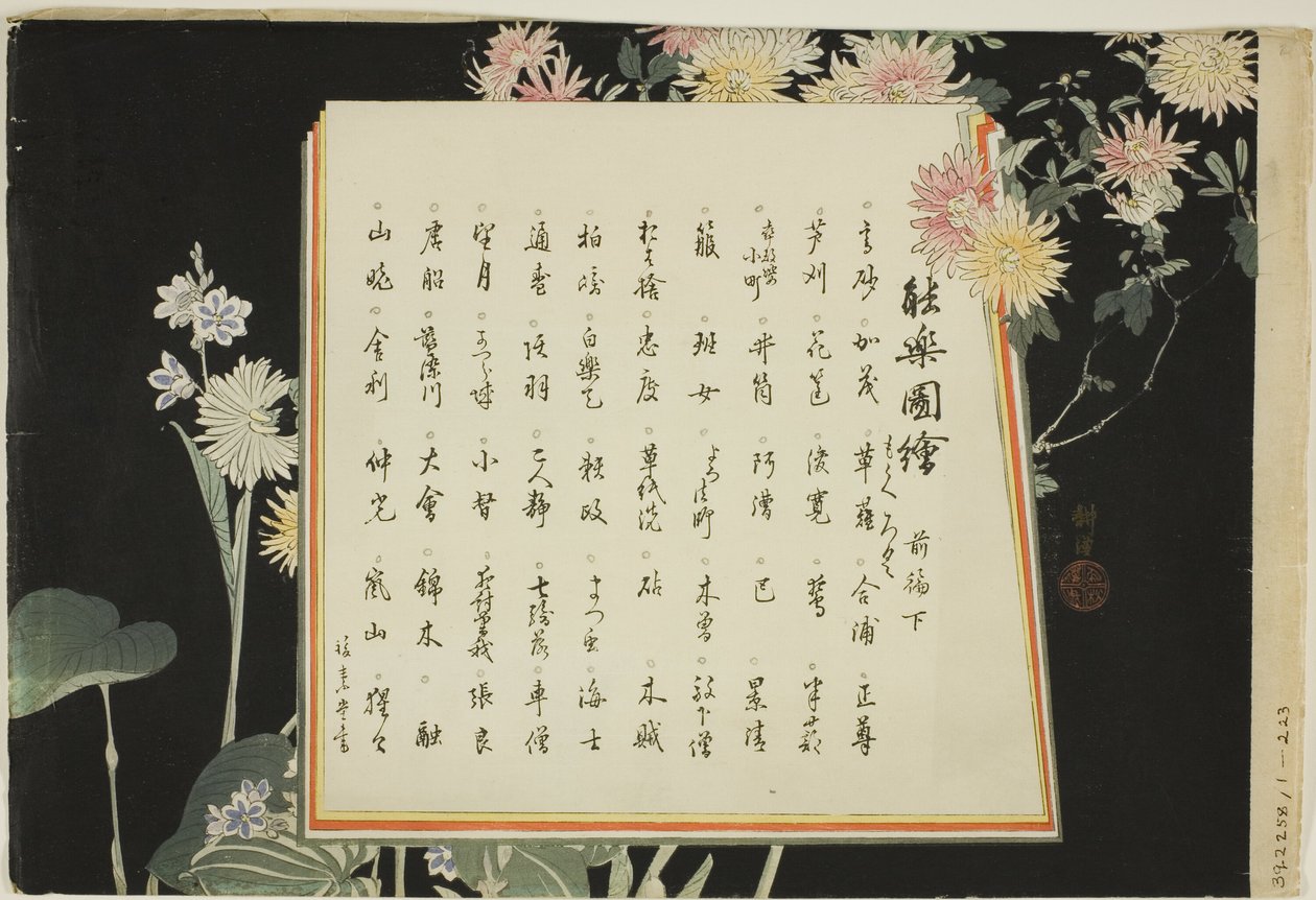 Index Page, tisky 0,51-0,100 (Vol.1), ze série "Pictures of No Performances (Nogaku Zue)" od Tsukioka Kogyo