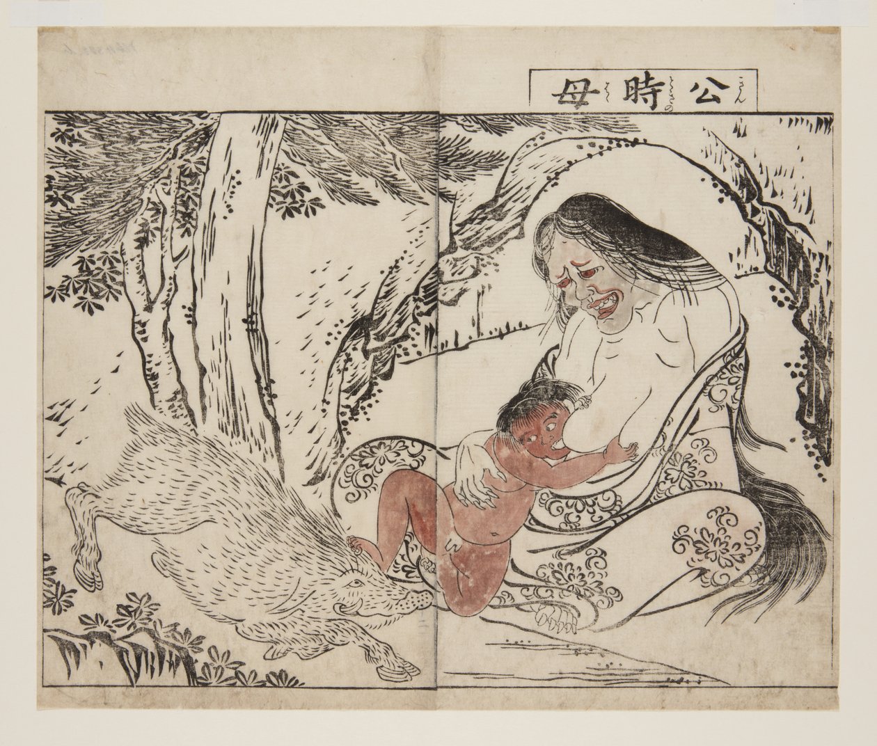 Matka Kintoki (Kintoki no Haha) (barevný dřevotisk) od Tsukioka Settei
