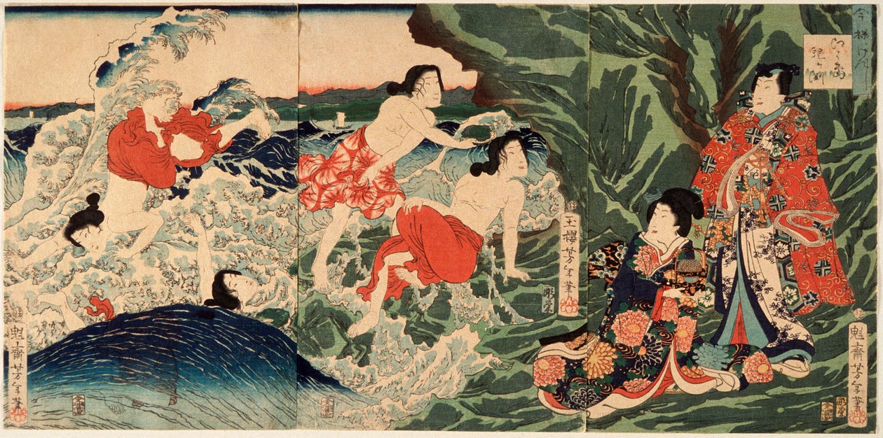 Moderní princ Gendži v Chigogafuchi, Enošima od Tsukioka Yoshitoshi
