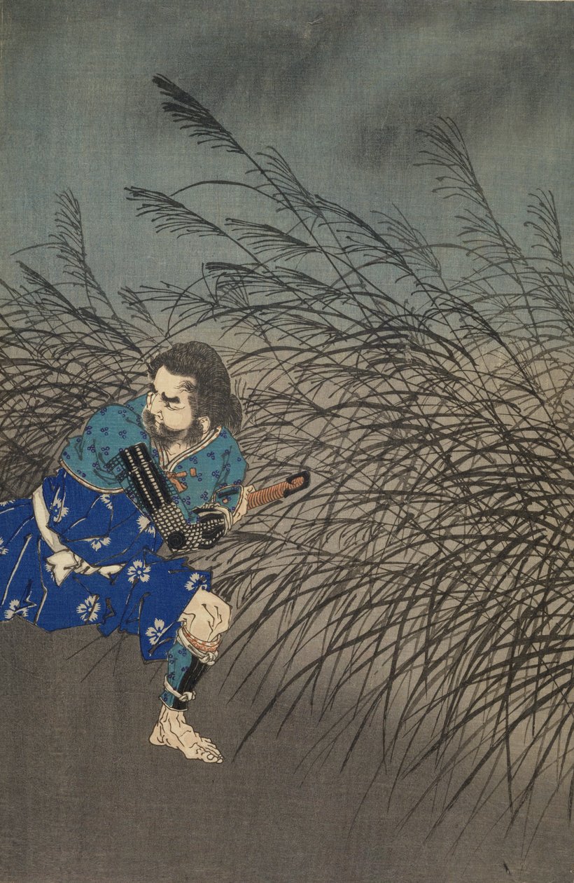 Fujiwara no Yasumasa hrající na flétnu za měsíčního svitu od Tsukioka Yoshitoshi