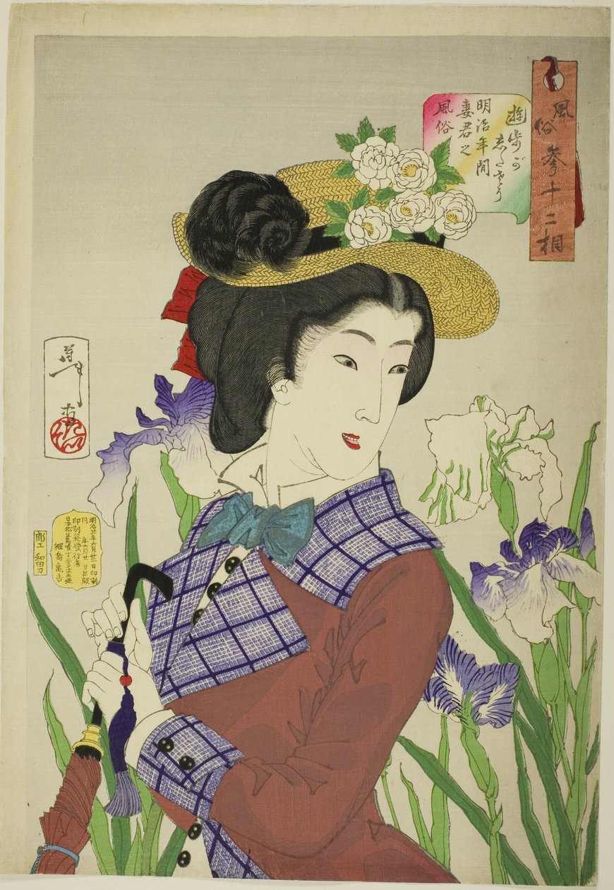 V náladě na procházku (Yuho ga shitaso), ze série „Třicet dva aspektů žen (Fuzoku sanjuniso)“ od Tsukioka Yoshitoshi