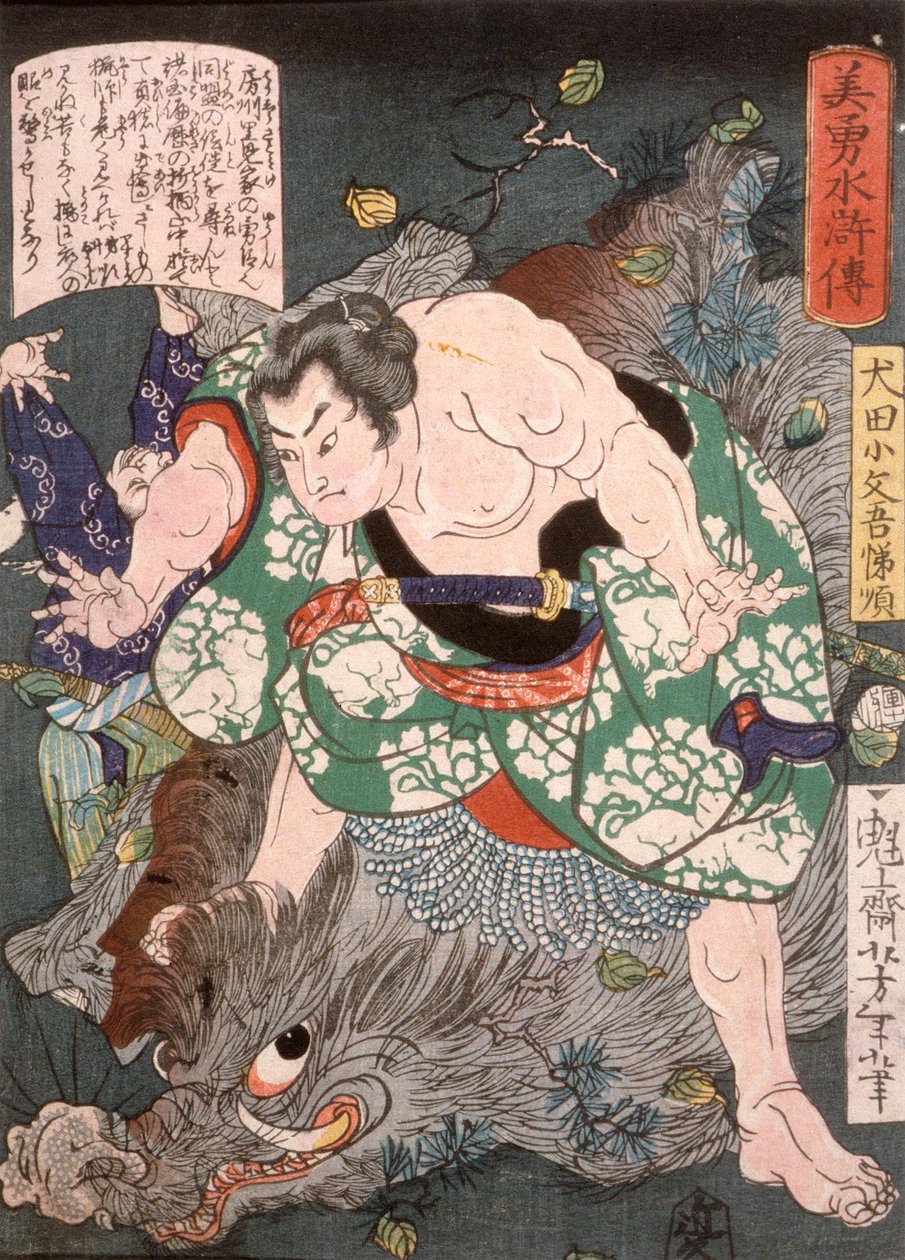 Inuta Kobungo Yasuyori zabíjí kance od Tsukioka Yoshitoshi