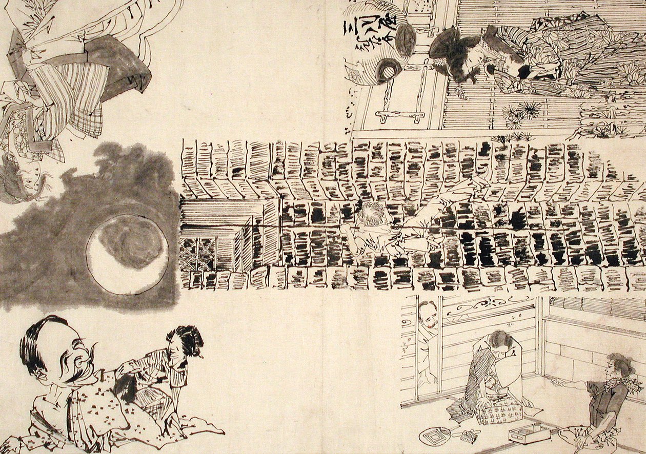 Přípravná kresba pro ilustrace melodramat a parodií od Tsukioka Yoshitoshi