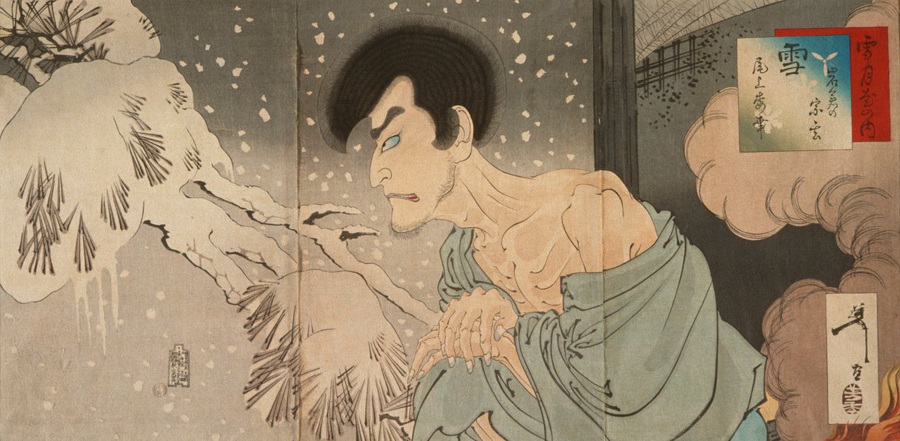 Sníh: herec Onoe Baikō V jako Iwakura no Sōgen od Tsukioka Yoshitoshi