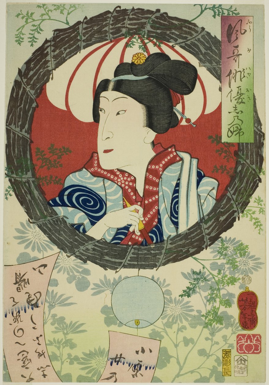 Herec Sawamura Tanosuke III, ze série "Reminiscence of Elegant Actors (Fuga wazaogi shinobu)" od Tsukioka Yoshitoshi
