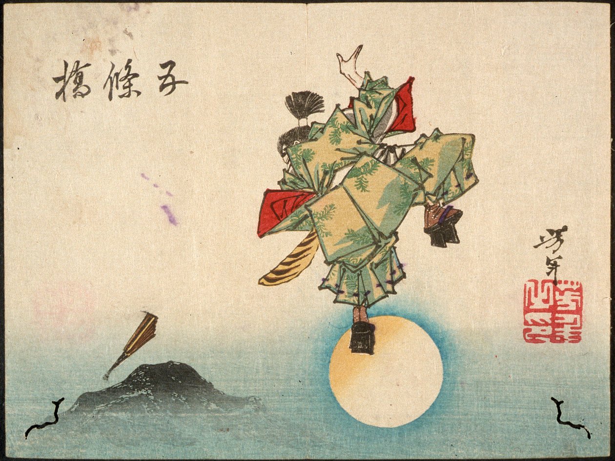Ushiwakamaru na mostě Gojō od Tsukioka Yoshitoshi