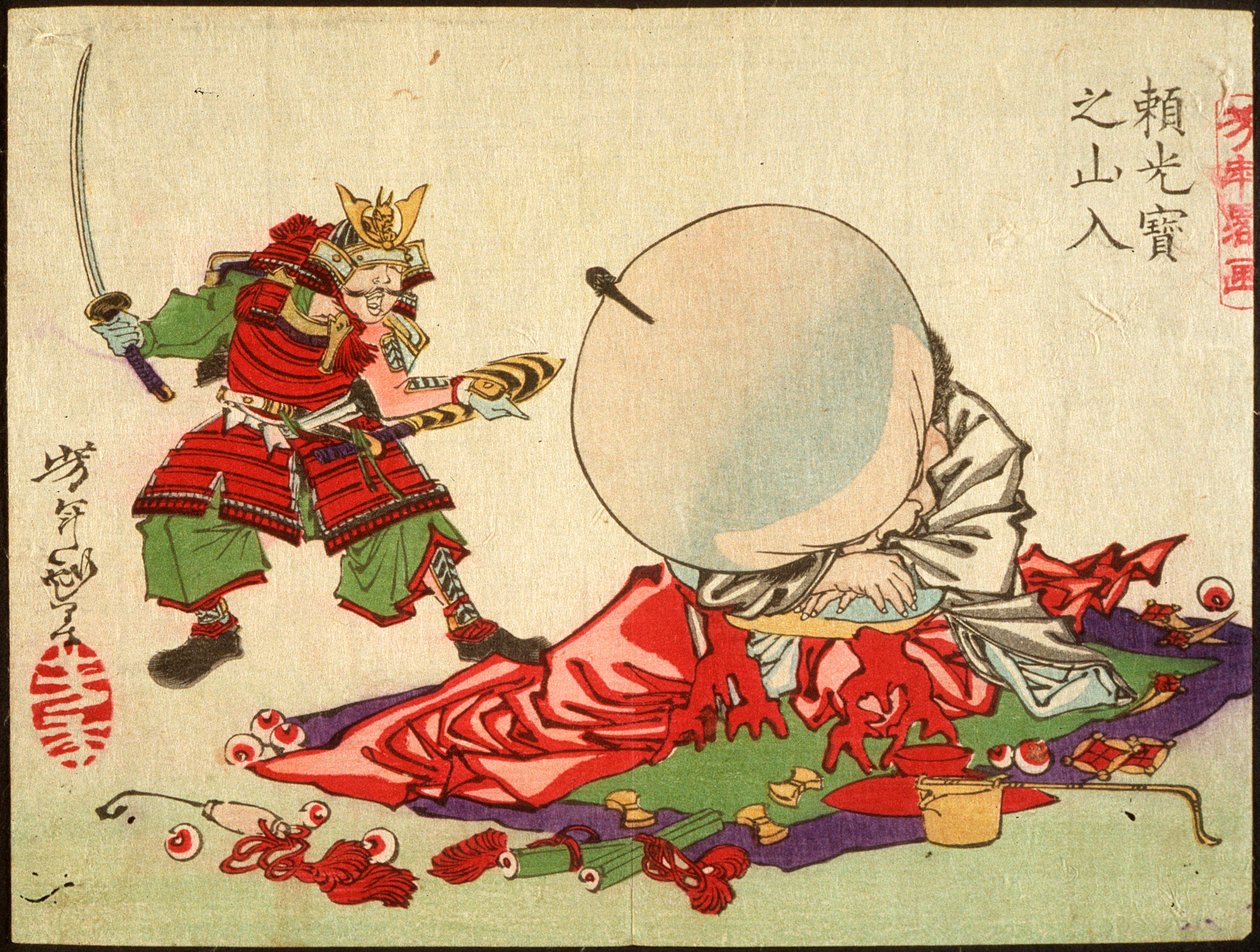 Yorimitsu (Raikō) vstupuje na Horu pokladů od Tsukioka Yoshitoshi