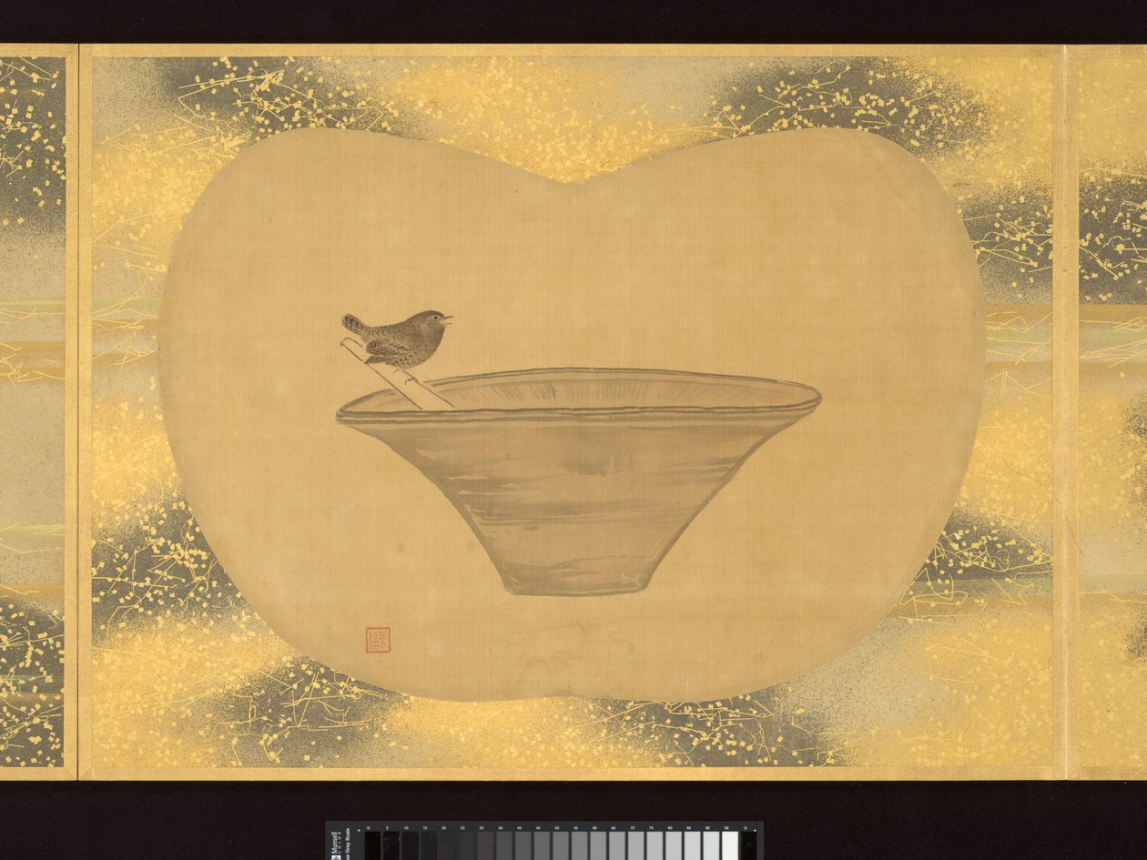 Album vějířovitých obrazů postav, ptáků a květin od Tsunenobu Kano