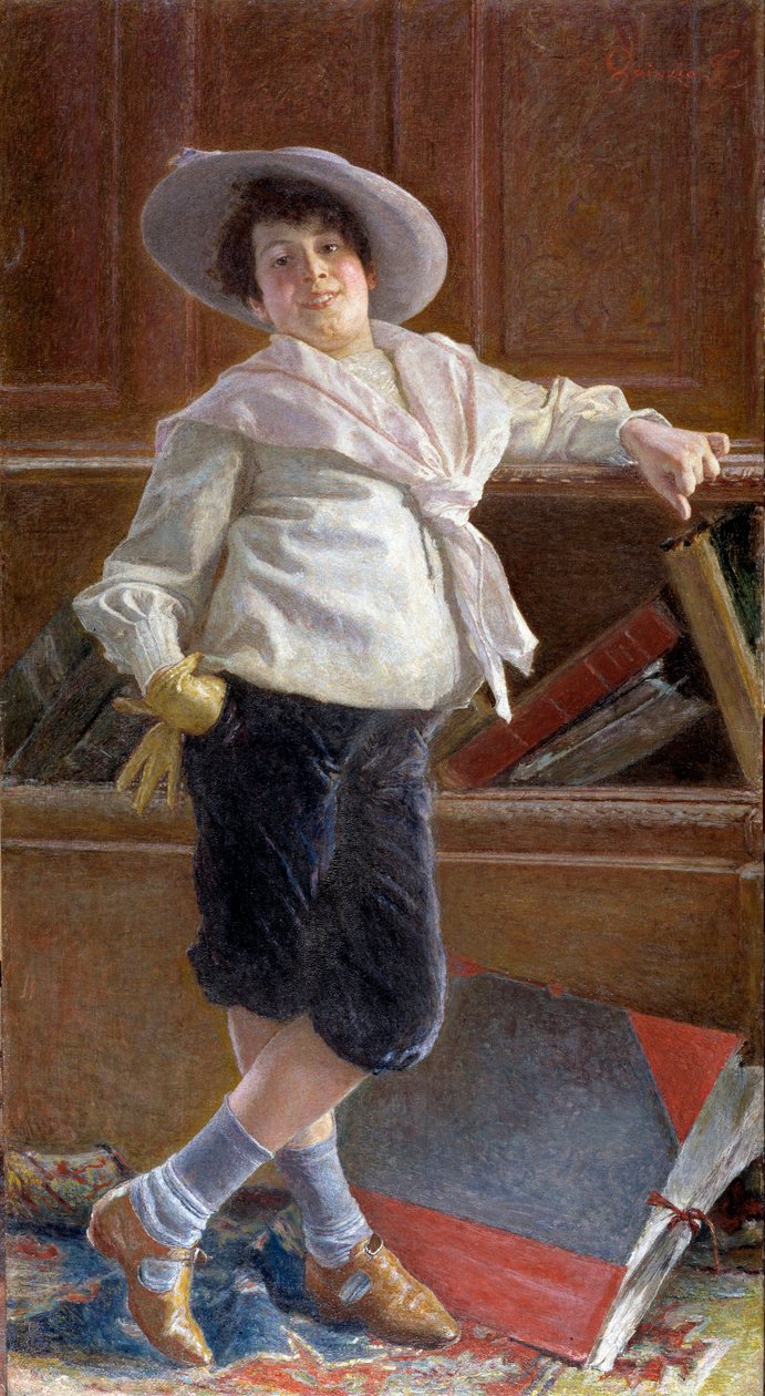 Portrét usměvavého chlapce v námořnické haleně Malba Tullio Salvatore Quinzia (1858-1918) Rozměr 80x100 cm Genes, Galleria d