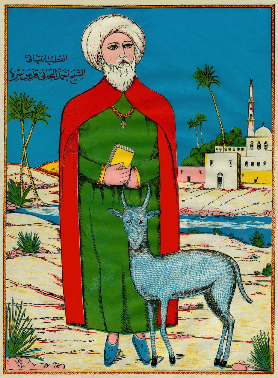 Sheikh Sidi Ahmed al-Tijani, zakladatel sunnitské mírové továrny Al-Tirania (Tijaniyya), v 18. století. Populární snímky, Tunisko od Tunisian School