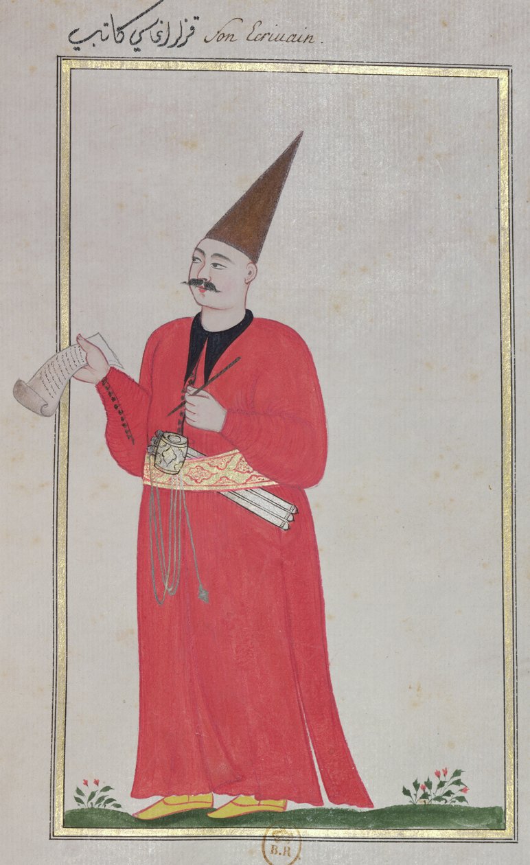 Spisovatel, z ‚Costumes de la Cour et de la Ville de Constantinople‘, 1720 (kvaš na papíře) od Turkish School
