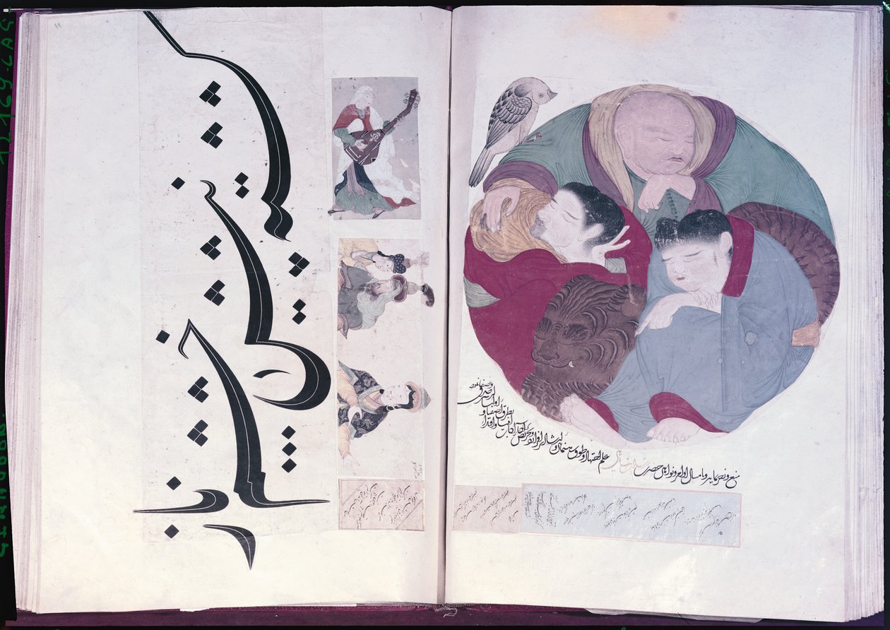 Album 2160 Lidé spící a kaligrafie, z alba miniatur, 13.-15. století od Turkish School