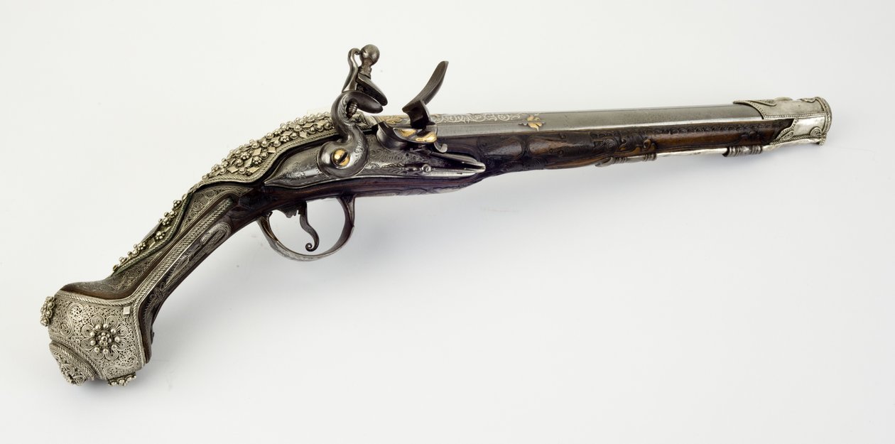 Flintlock pistole (ocel, dřevo, stříbro a zlato) od Turkish School
