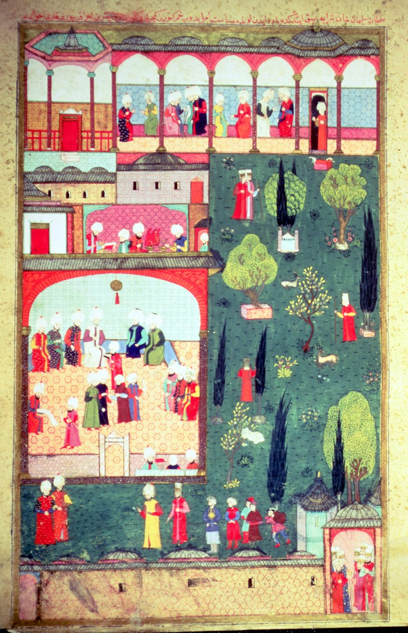 H 1524 f.242r Rada ministrů v paláci Topkapi, z 