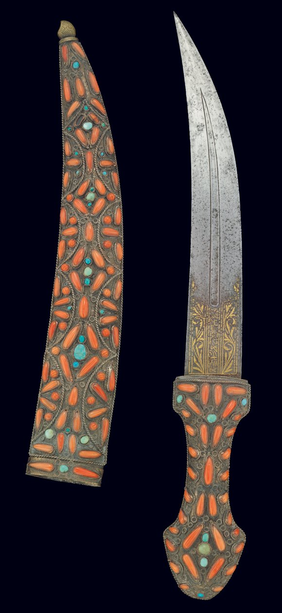 Osmanská dýka, první polovina 18. století (zlato damascénská, korálová a tyrkysová) od Turkish School