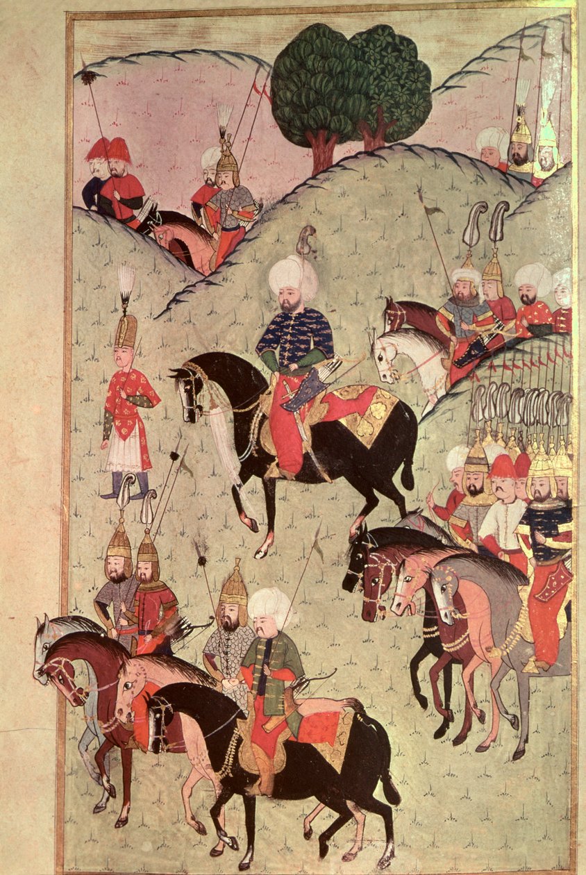 TSM H.1339 Sultan Selim II (1524-74) jezdící mezi Kotahií a Bělehradem, aby se znovu připojil k císařské armádě, 1584-89 od Turkish School