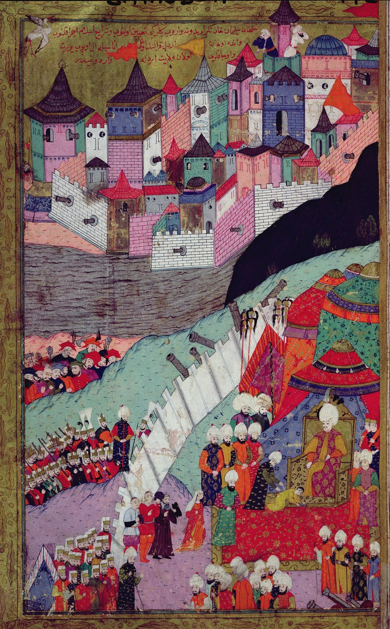 TSM H.1524 Útok na Bělehrad v roce 1521, z Lokmanova "Hunername", 1588 (kvaš na papíře) (viz také 182449) od Turkish School