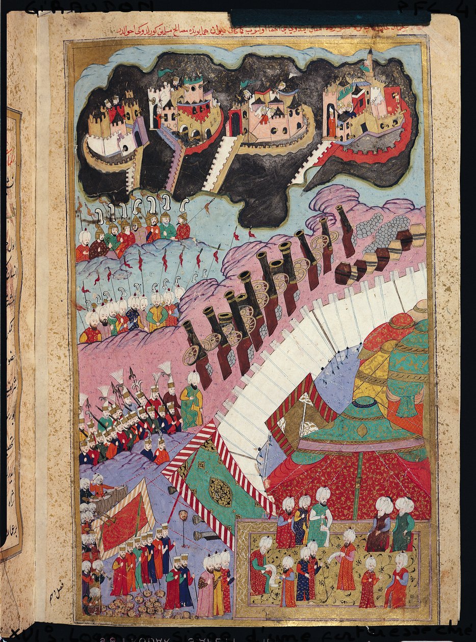 TSM H.1524 Vojska Sulejmana Nádherného (1484-1566) obléhající křesťanskou pevnost, z Lokmanova "Hunername", 1588 (viz také 182451) od Turkish School