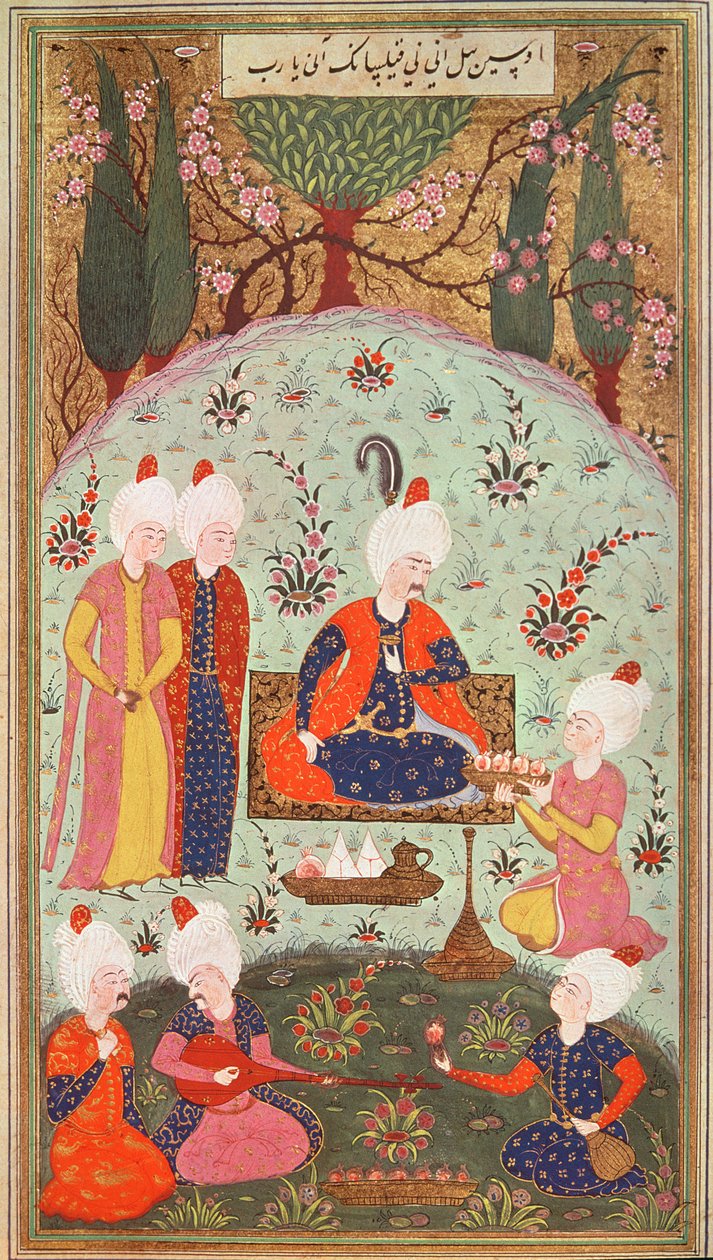 TSM H.804 & H.806 Korunní princ slaví vítězství s jídlem v zahradě, 1534 od Turkish School