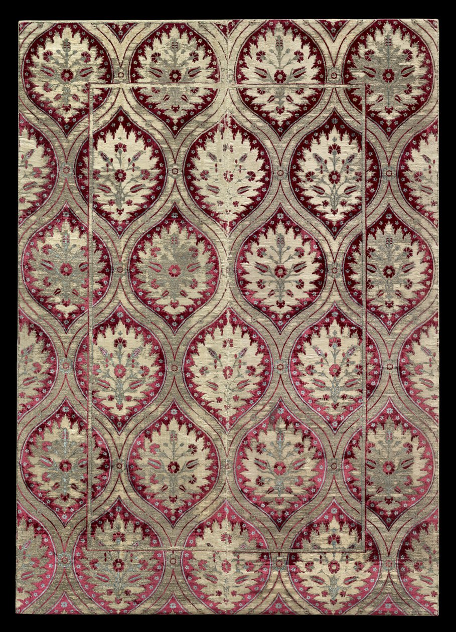 Sametový panel, konec 16.-začátek 17. století (hedvábí, bavlna a kovem omotané nitě: stříhaný a dutinovaný samet, brokát) od Turkish School
