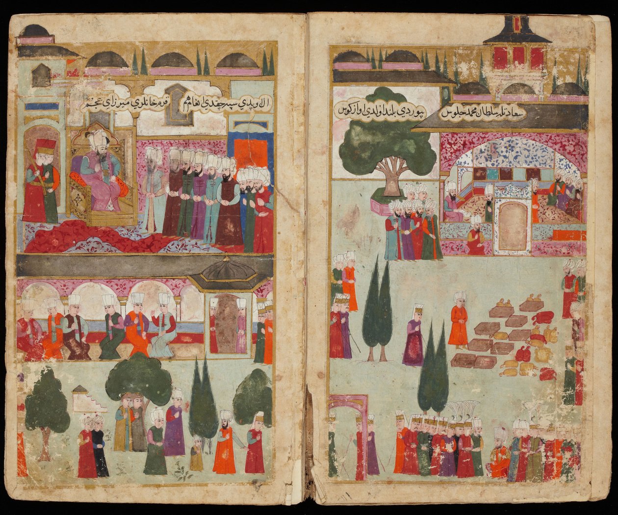 Korunovace Mehmeda III. v paláci Topkapi v roce 1595 Z rukopisného tažení Mehmeda III. v Hungu od Turkish master
