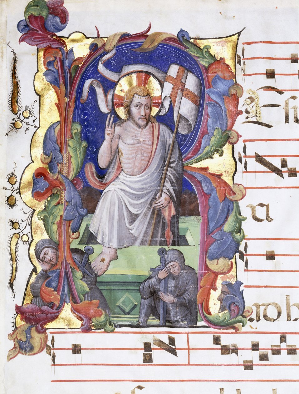Velmi velké historické písmeno "A", zobrazující Vzkříšení, cca 1400-1450 od Tuscan School