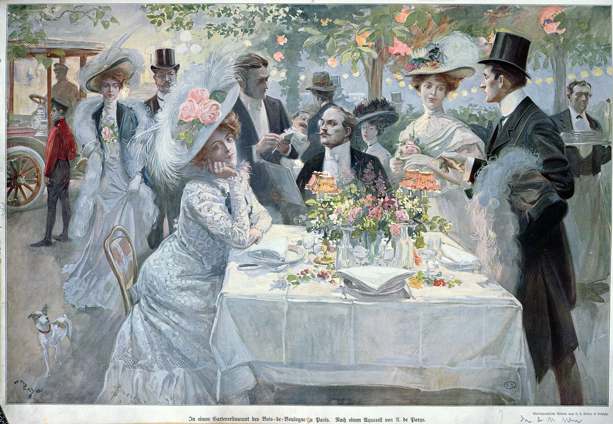 V restauraci v pařížské čtvrti Bois de Boulogne, konec 19. století. od U de Parns