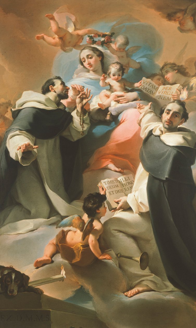 Ubaldo Gandolfi (1728-1781) Rukouskirjeen Neitsyt lapsen kanssa, St Dominic ja St Vincent Ferrer, noin 1773 od Ubaldo Gandolfi