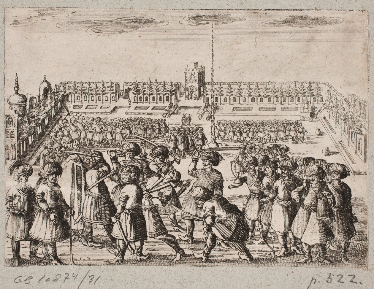 Det indre af en befæstning med en tilfangetagen, der føres bort af mænd med turbaner og sabler   1268666   cs       czech Successfully Translated  Original: Athens in ancient times (colour litho) Translat: Athens in ancient times (colour litho) 1398597 cs  od Ubekendt
