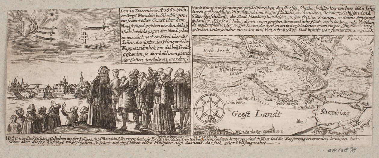 Kometa, která se objevila v Grossvardein, Sibenbürgen, 14. prosince 1660, stejně jako vlastní mapa poblíž Hamburku během bouřkové vlny dne 4. ledna 1661 od Ubekendt