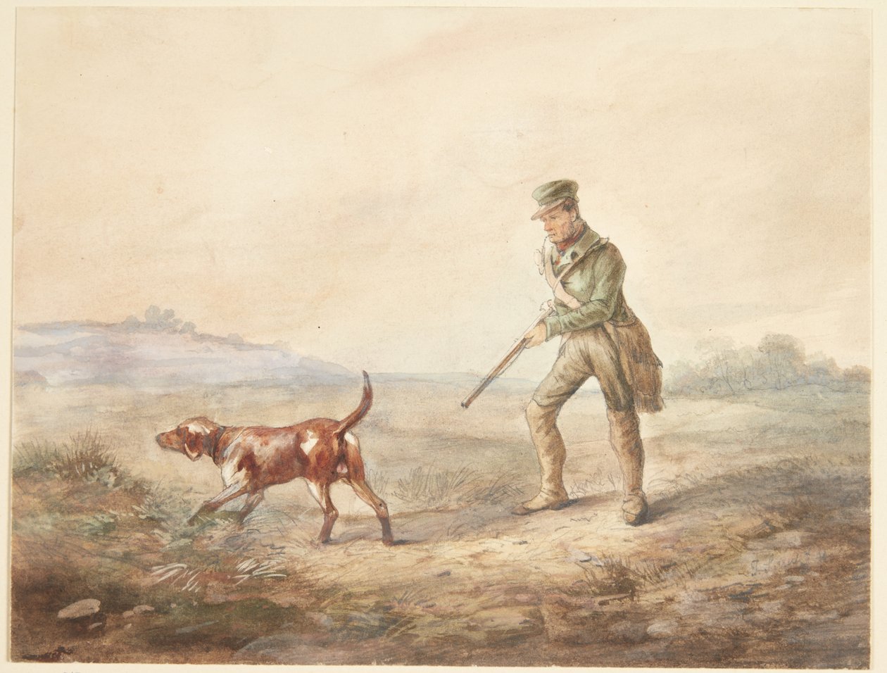 Krajina s myslivcem a jeho psem od Ubekendt