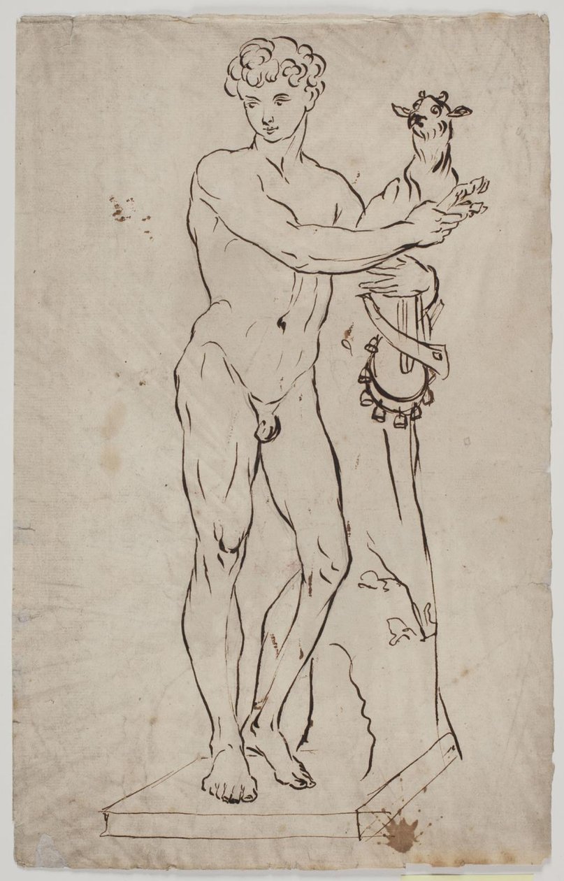 Kopie podle Salyho sochy „Mladý faun drží kozla“ (1750). Po exempláři na čtvercové základně od Ubekendt KKS21008