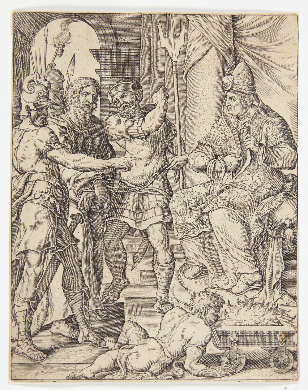 Kristus před veleknězem Annášem od Ubekendt efter Dirck Volckertsz. Coornhert efter Maarten van Heemskerck