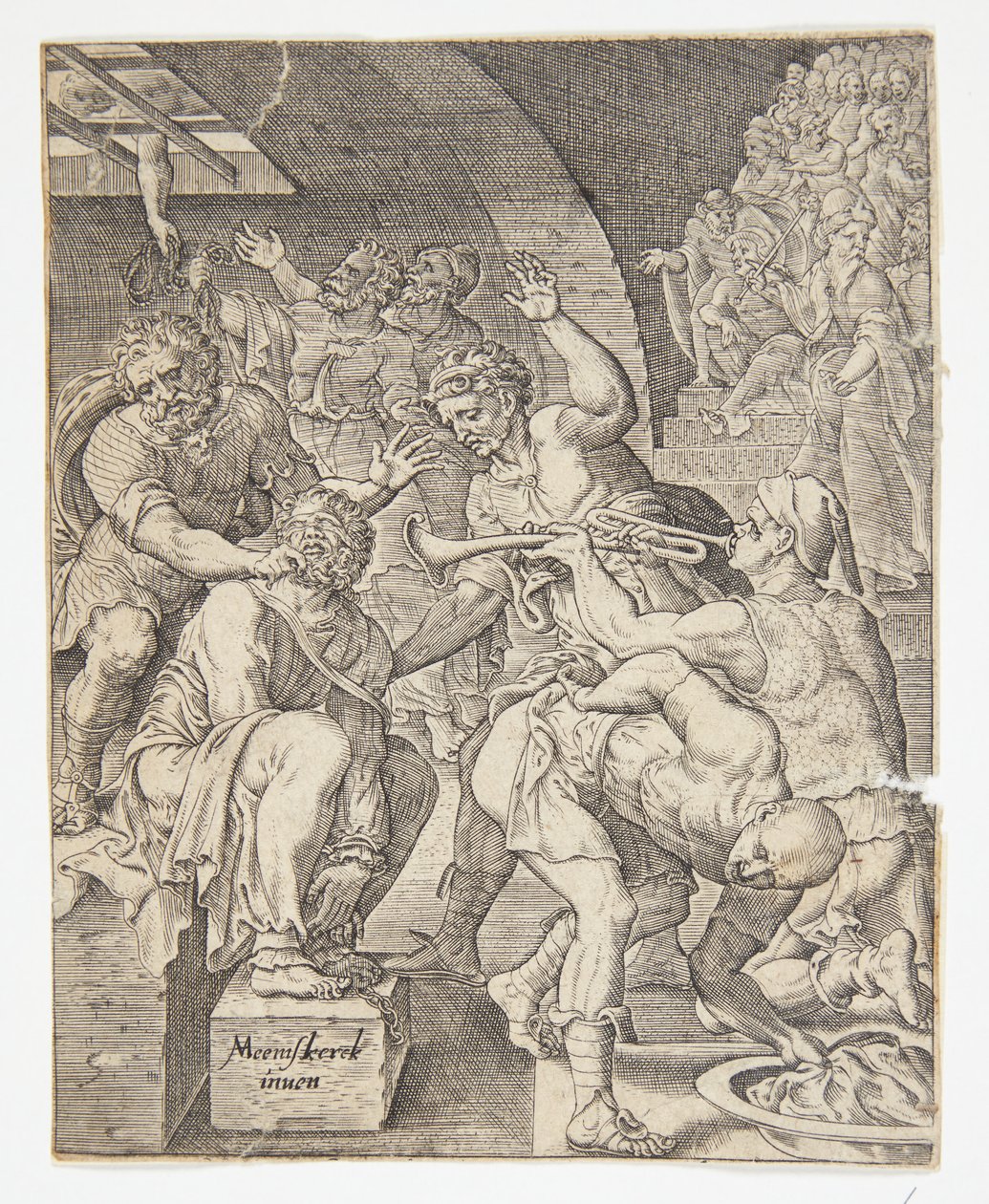 Výsměch Kristu od Ubekendt efter Dirck Volckertsz. Coornhert efter Maarten van Heemskerck