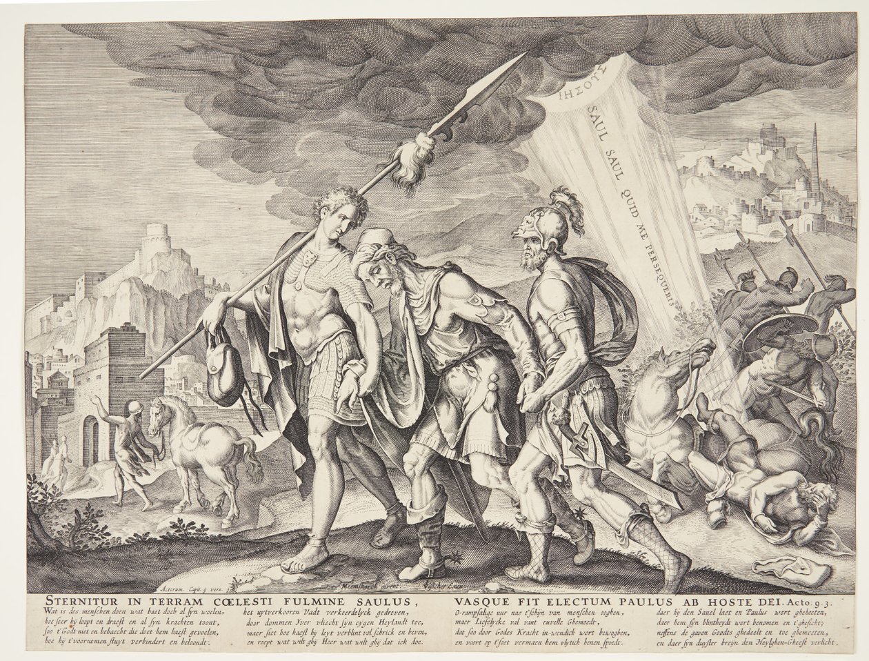 Slepý Saul vedl do Damašku od Ubekendt efter Philips Galle efter forlæg af Maarten van Heemskerck