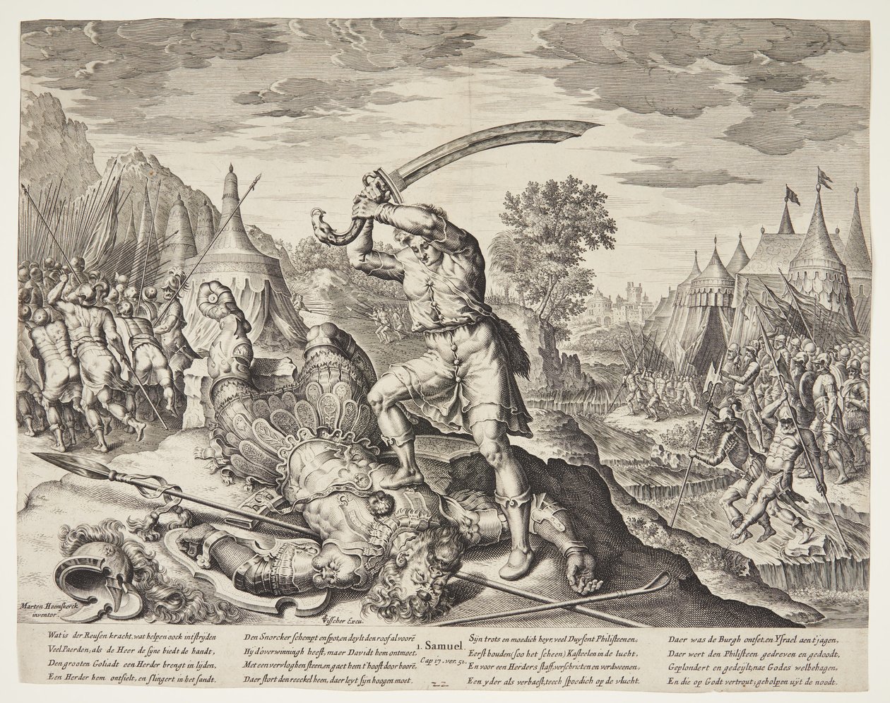 David usekl Goliášovi hlavu od Ubekendt efter ubekendt efter Maarten van Heemskerck
