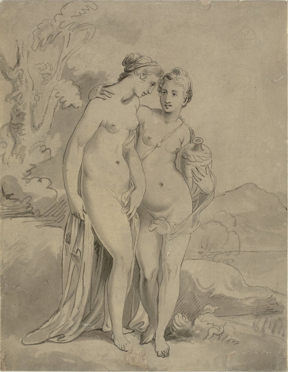 Dvě nymfy v krajině od Ubekendt engelsk kunstner 1820