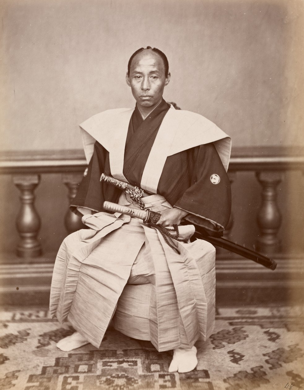 Samuraj (Kiichi Harada), Nagasaki, Japonsko, c. 1870 (část povrchu lesa t) od Ueno Hikoma