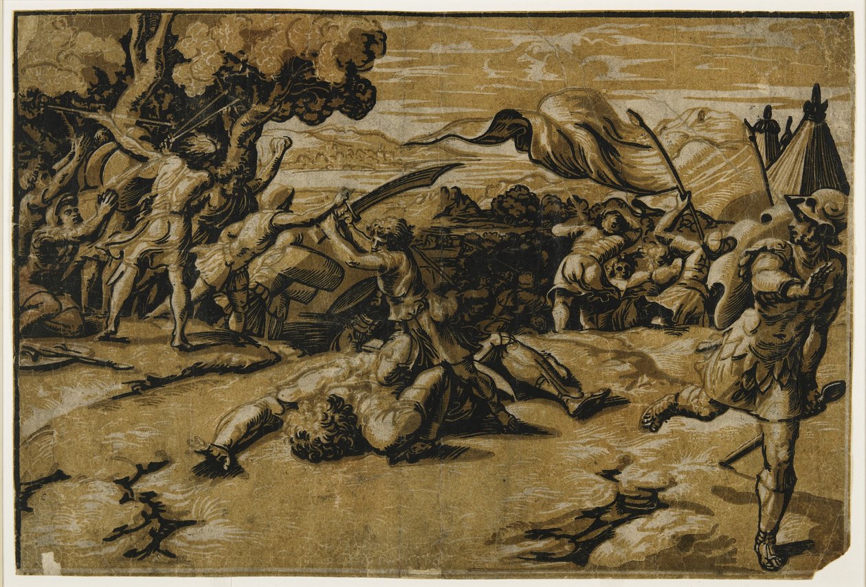 David zabíjí Goliáše, asi 1518 od Ugo da Carpi