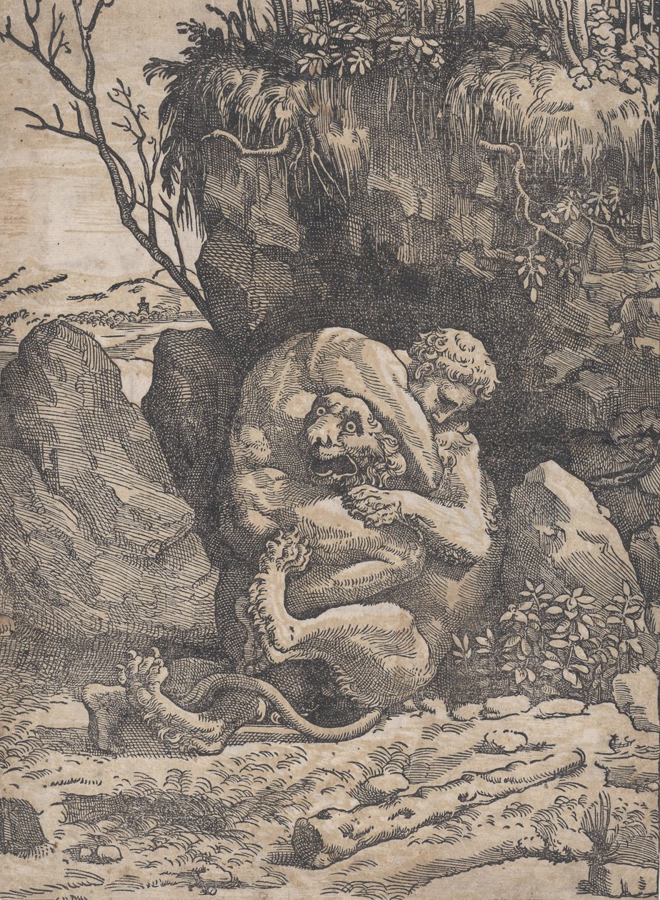 Herkules a nemejský lev, ca. 1517-18. od Ugo da Carpi