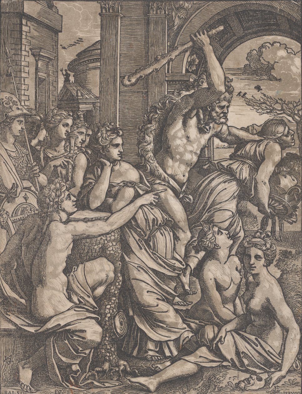 Herkules pronásledující Avarice z chrámu múz, ca. 1520-27. od Ugo da Carpi