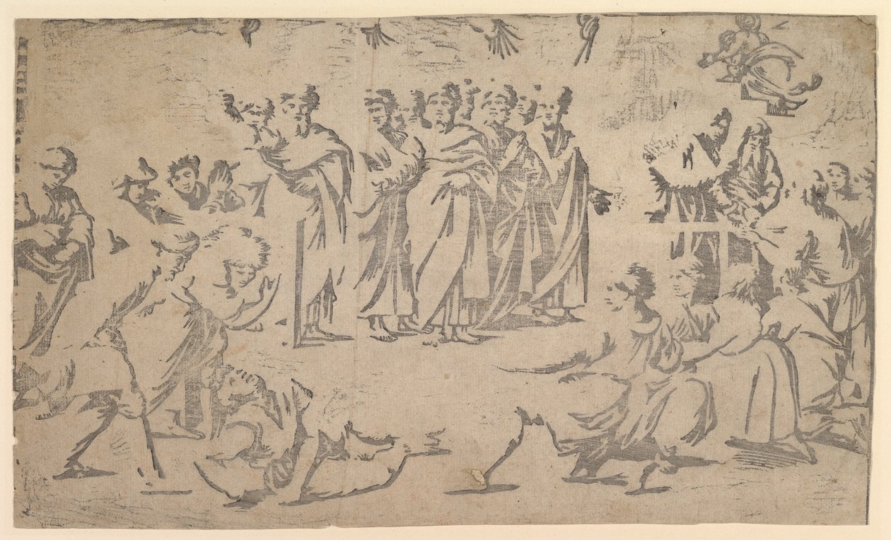 Smrt Ananiáše obklopeného apoštoly, 1518. od Ugo da Carpi