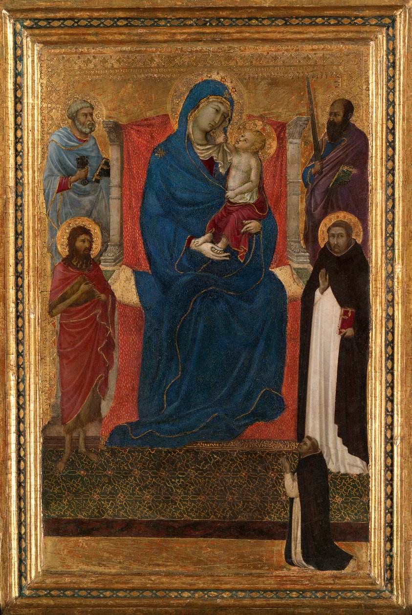 Panna s dítětem na trůnu se svatými Petrem, Pavlem, Janem Křtitelem a Dominikem a dominikánem... od Ugolino da Siena