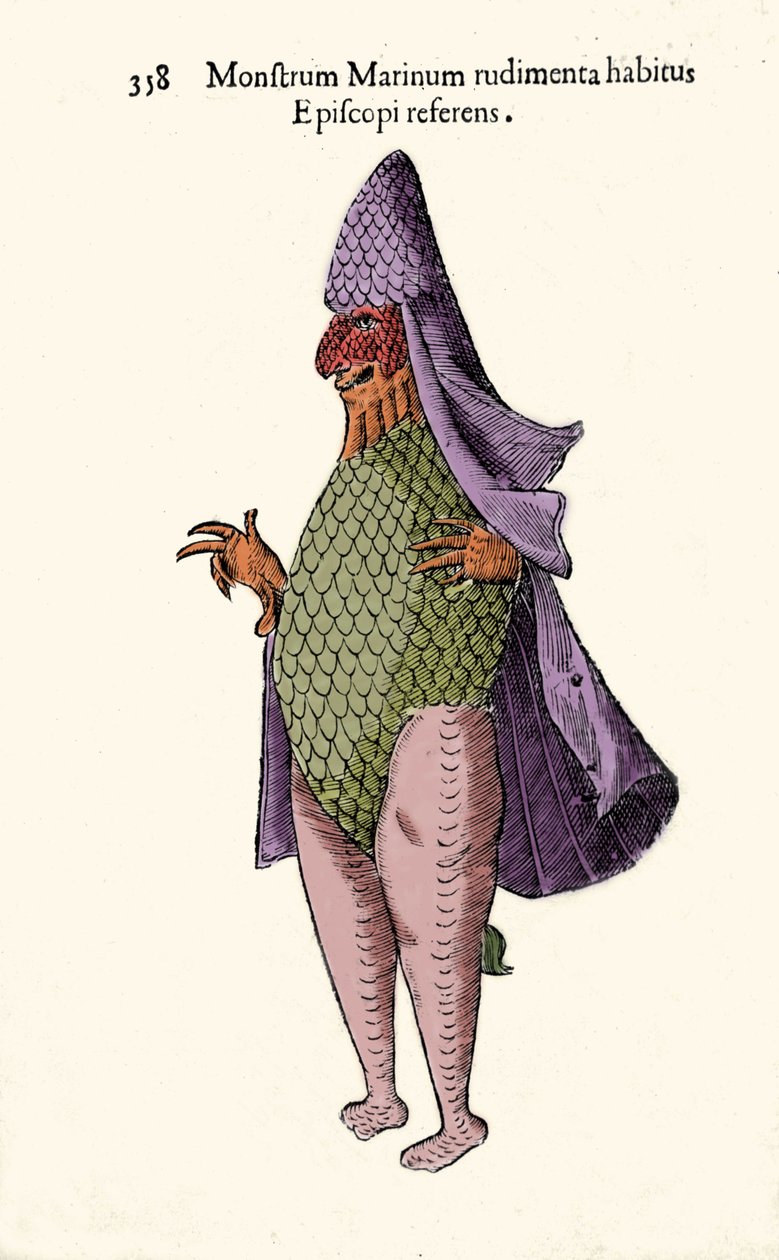 Mořský předvečer, imaginární ryba a mořská příšera od Ulisse Aldrovandi (1522-1605), „History of Monsters“, Bologna 1642 od Ulisse Aldrovandi