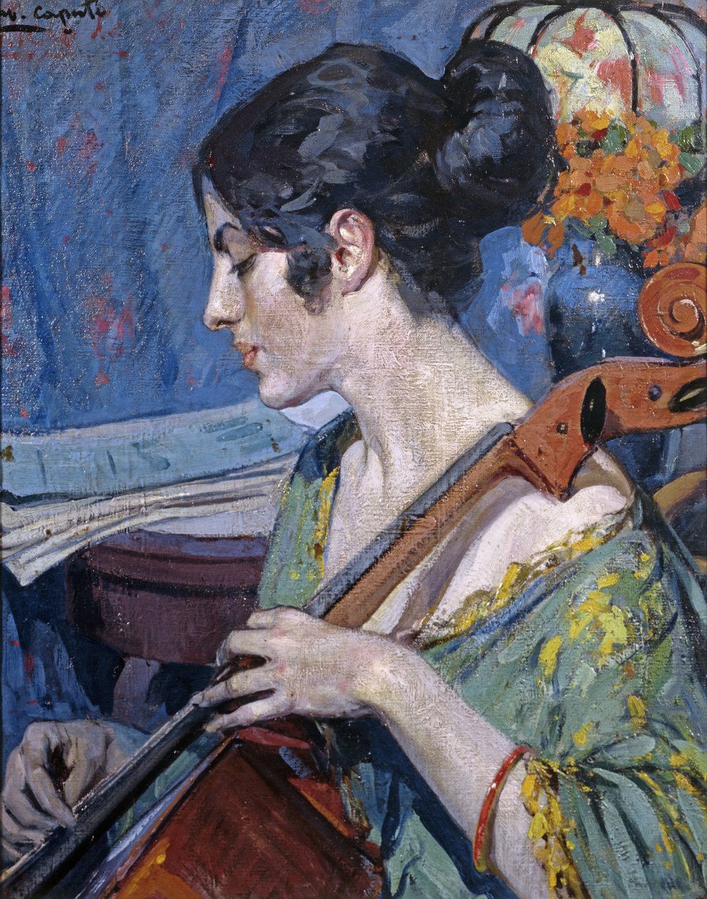 Cello Player (olej na plátně) od Ulisse Caputo