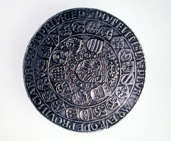 Kronungsdoppelguildiner (dvojitý guldener) císaře Maxmiliána I. (1493-1519), antverpská mincovna, reedice mince z roku 1509, 1517 (revers) (stříbrná) (avers viz 168074) od Ulrich Ursentaler