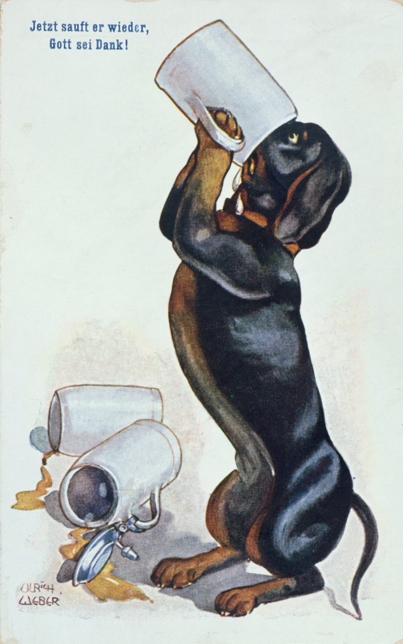 Jezevčík pijící pivo, kolem roku 1900 od Ulrich Weber