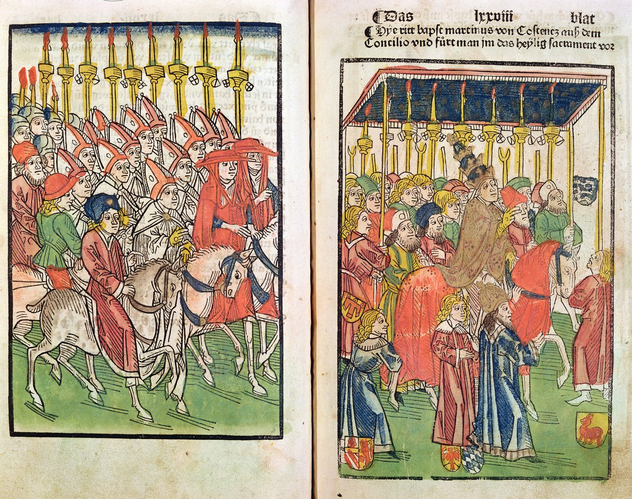 Příjezd vzdoropapeže Jana XXIII. (asi 1370-1419) na kostnický koncil v roce 1414, 1483 (barevná dřevorytina) od Ulrich von Richental